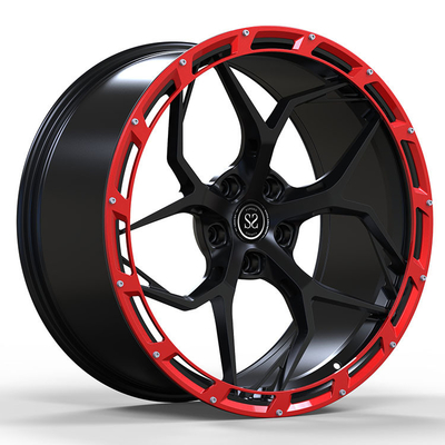 Les rais noirs Monoblock les anneaux de 1 de morceau couverture rouges forgés de luxe de roues allient des jantes
