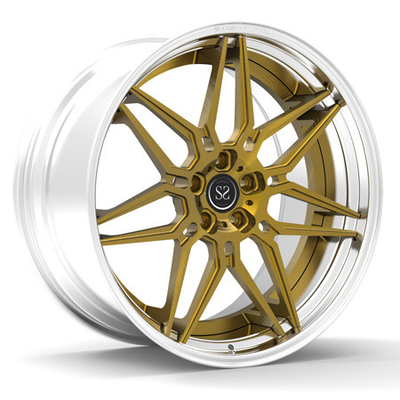 Les rais de brosse d'or 2 morceaux ont forgé les jantes faites un pas polonaises de rotation de lèvres des roues 20inch