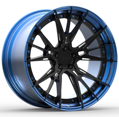 Roues en alliage d'aluminium forgé 2 pièces de 21 pouces, disque noir brillant à lèvres bleu poli