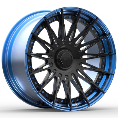 Roues en alliage d'aluminium forgé de 21 pouces, 2 pièces, disque noir brillant à lèvres bleu poli