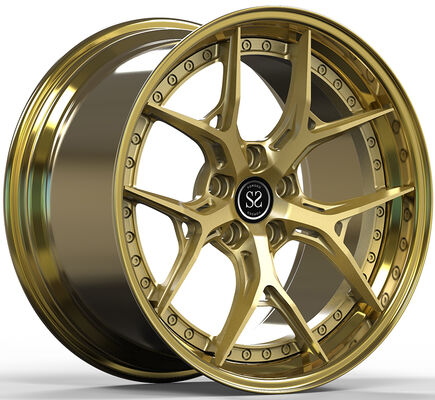 Roues forgées 2 pièces 19x9.5 avec disque doré et bord poli doré pour Mercedes E220 2003